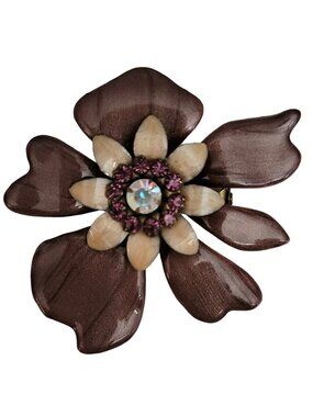 Liz Palacios Enamel Rhinestone Flower Brooch Pin, Signed